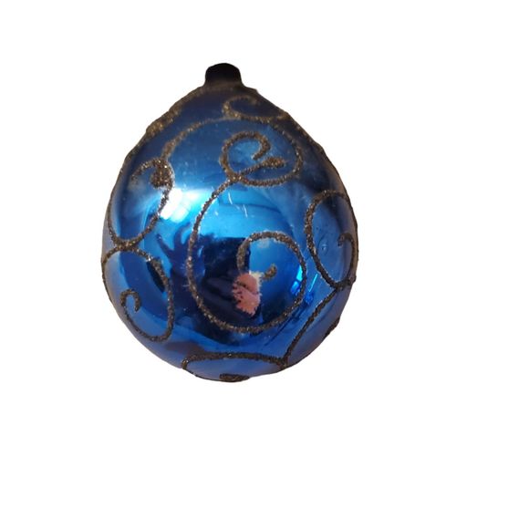 Vintage 50s 60s Cobalt Blue Tear Drop with Black Mica Mercury Glass Ornament - Picture 6 of 6